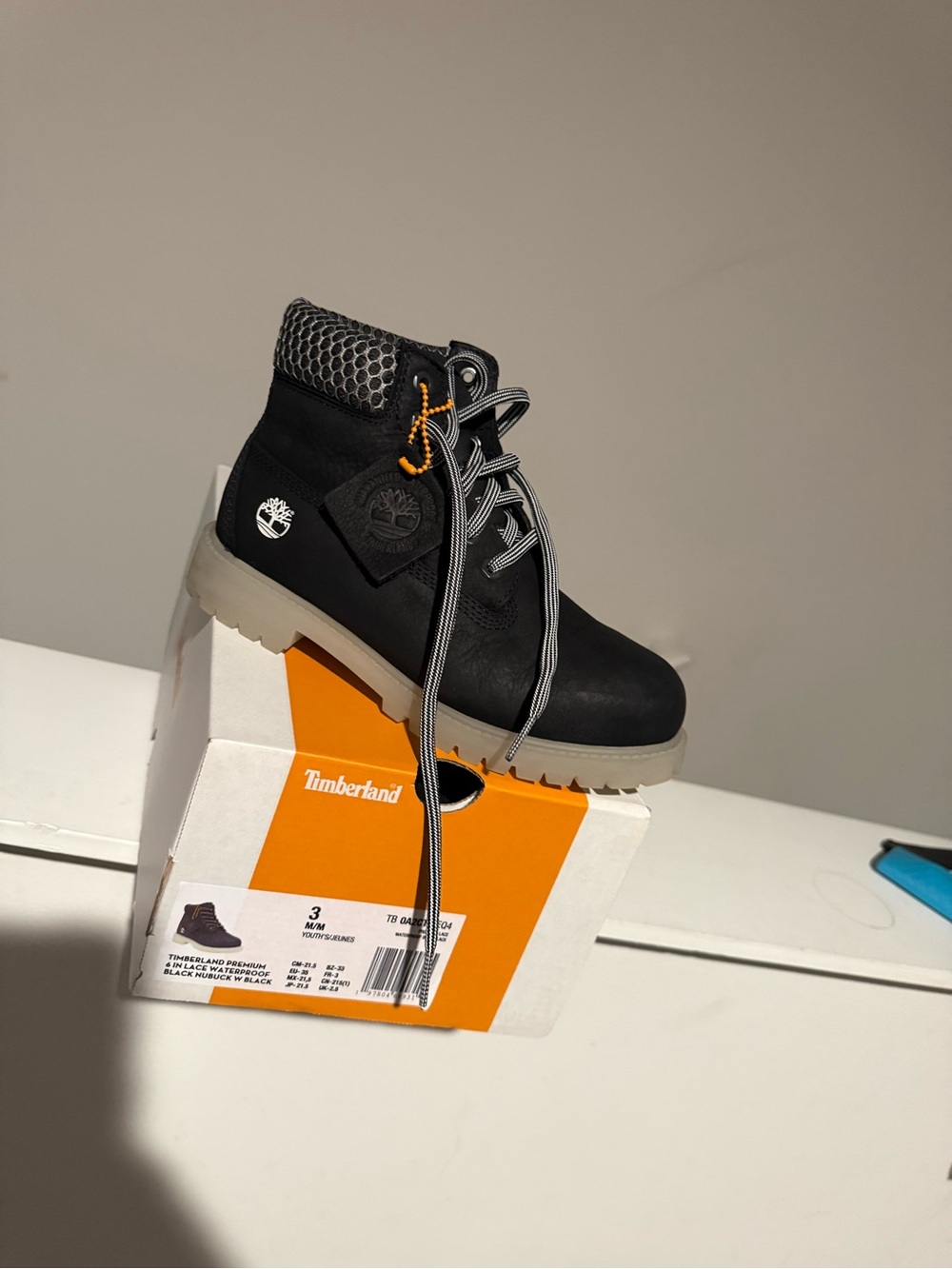 Timberland Kids Black Nubuck Ankle Boot with Gray Sole